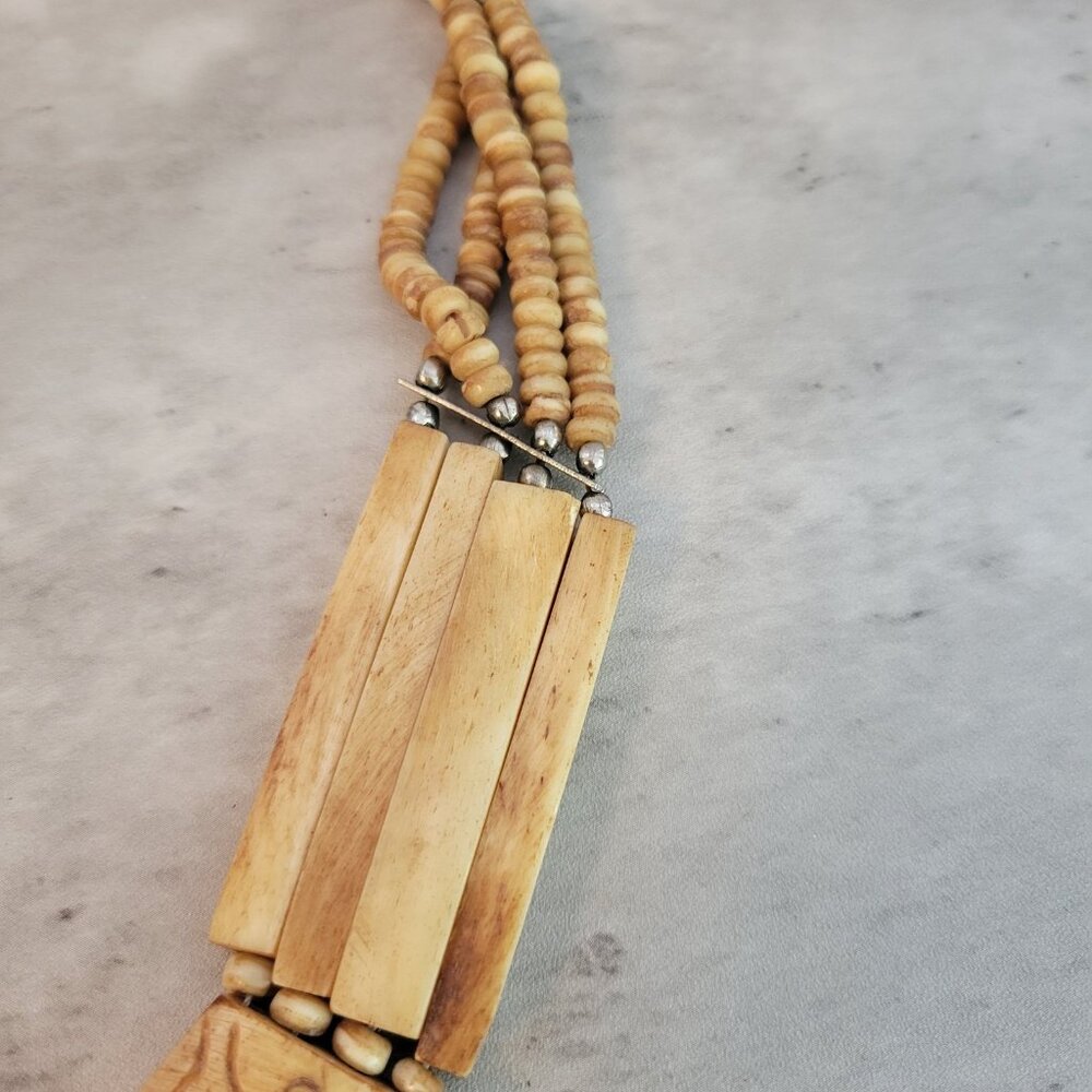Vintage Hand Carved Tribal Necklace Ethnic Beads Statement Jewelry 18 Inch - Picture 4 of 10